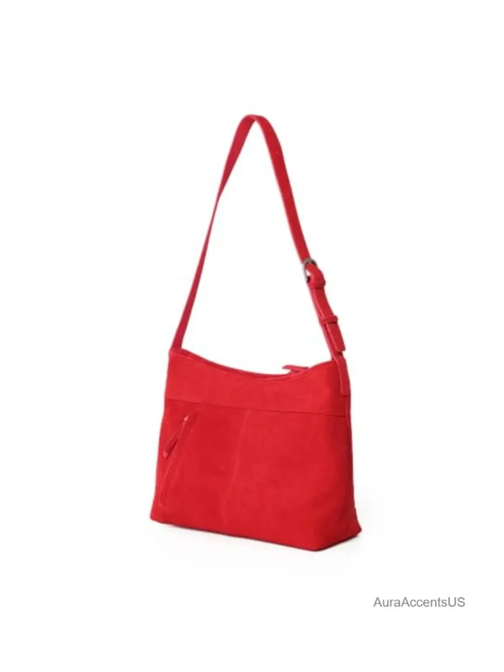 Genuine Suede Leather Hobo Shoulder Crossbody Bag, Zip Top, Adjustable Strap